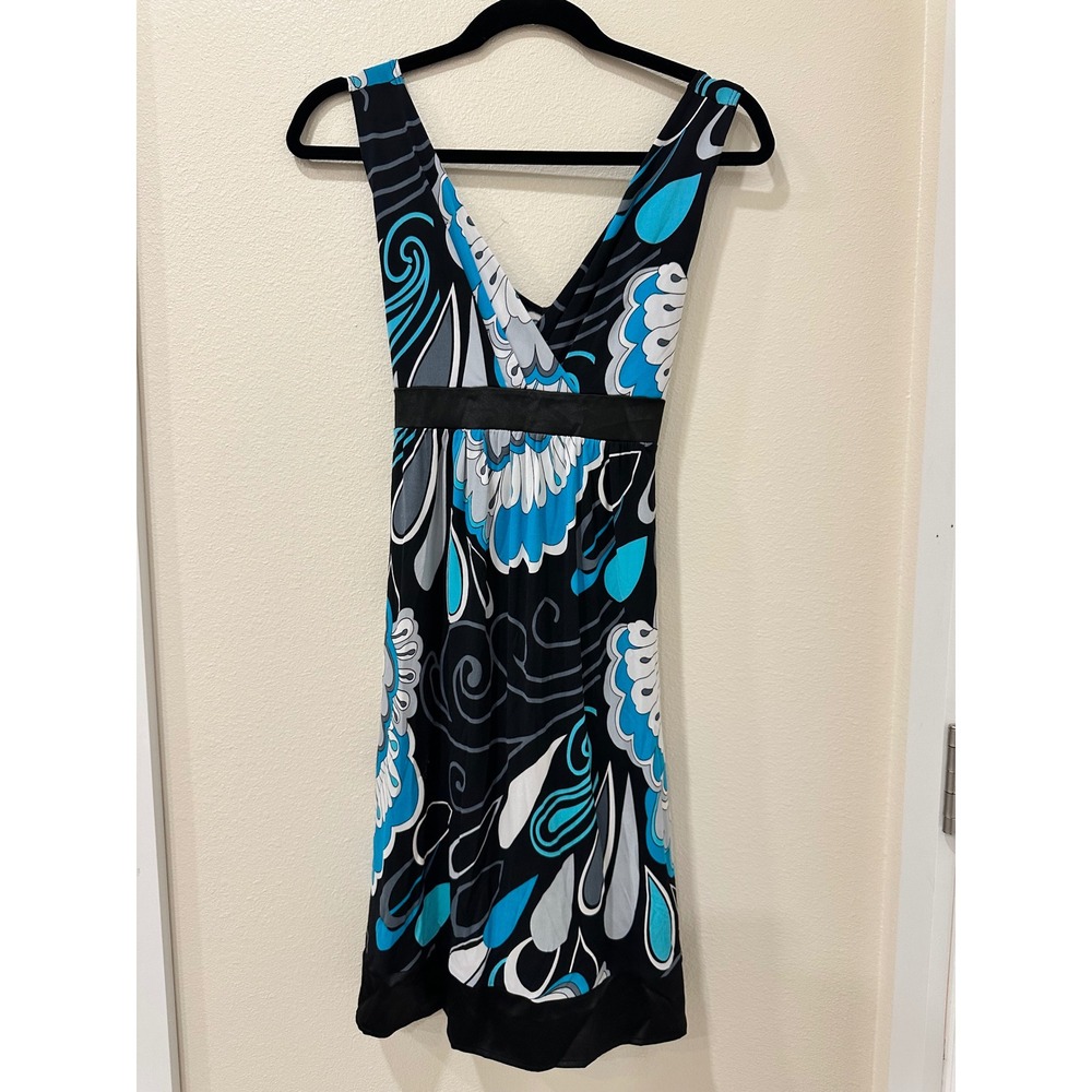 Georgiou Studio Womens Psychedelic Floral Empire Waist V-Neck Dress Black Blue S